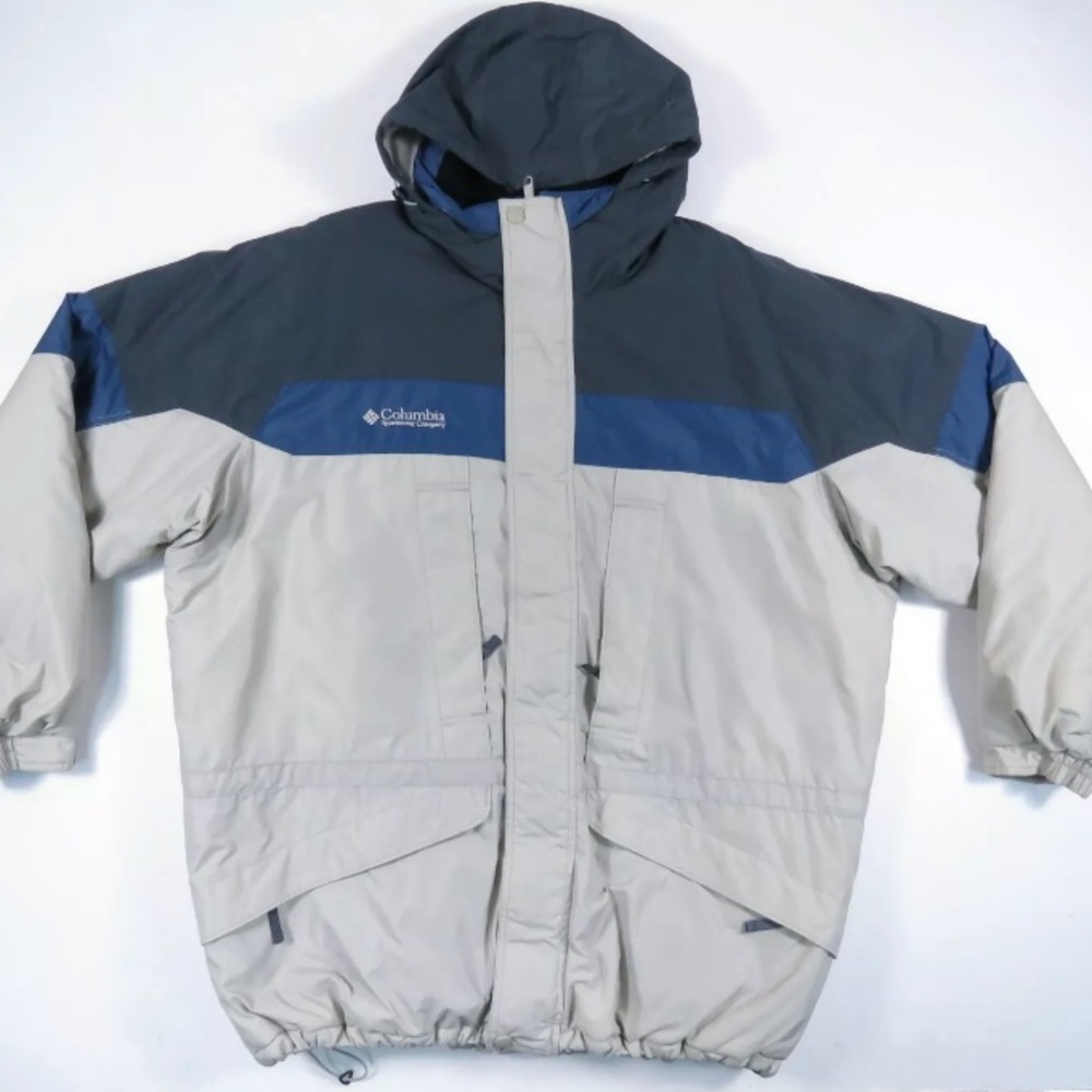 Insulated Columbia Jacket | Blue Tan Grey | Size L